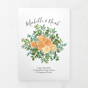 Peach Peony & Rose Floral Wedding Programs Tri-Fold Programme