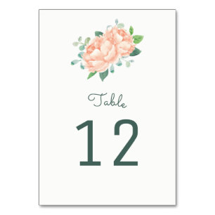 Peach Peony Table Number Cards