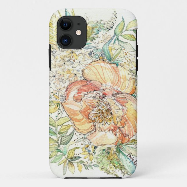 Peach Peony Watercolor iPhone Case (Back)