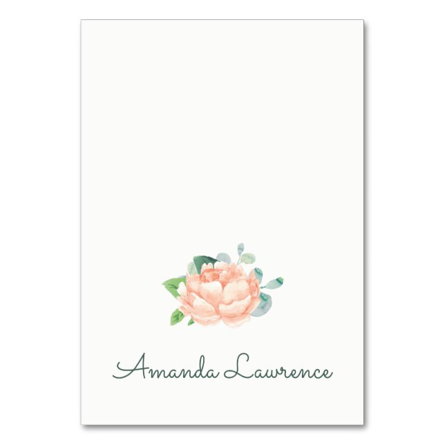 Peach Peony Watercolor Personalised Place Cards (Front)