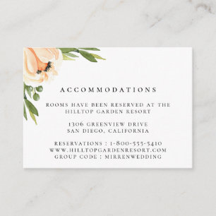 Peach Peony Wedding Accommodations Enclosure Card