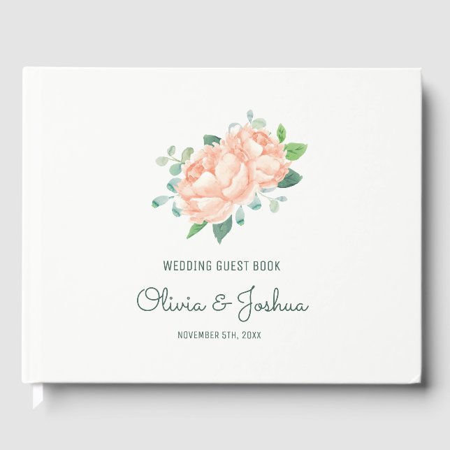 Peach Peony Wedding Guest Book (Front)