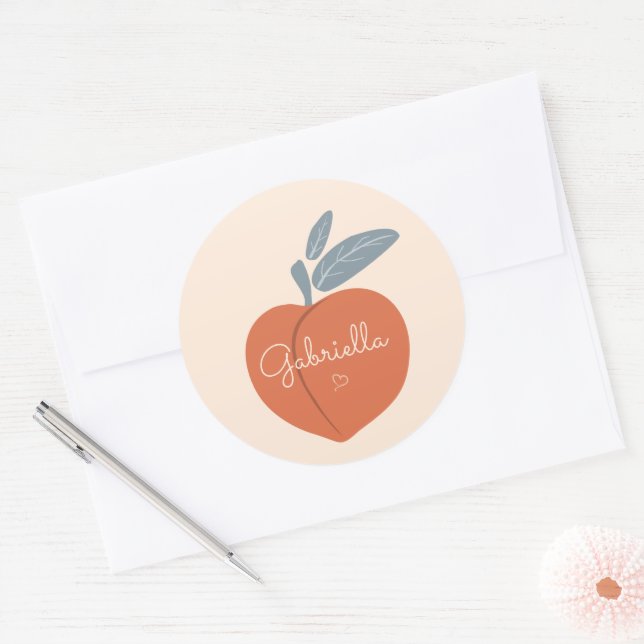 Peach Personalise Classic Round Sticker (Envelope)