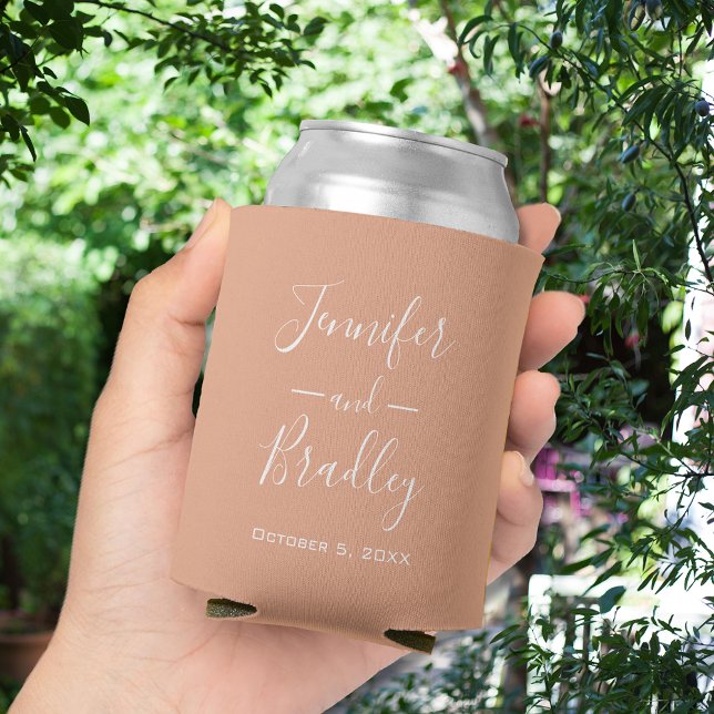 Peach Personalised Wedding Favour Can Cooler (Peach Personalized Wedding Favor Can Coolers)