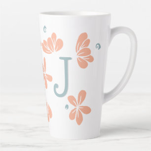 Peach Petal Floral Initial Mug