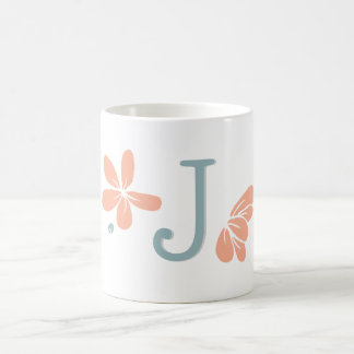 Peach Petal Floral Initial Mug