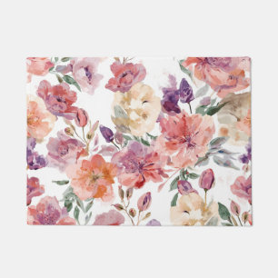 Peach Petals Watercolor Flowers Botanical Blooms Doormat