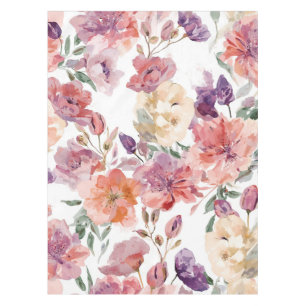 Peach Petals Watercolor Flowers Botanical Blooms Tablecloth