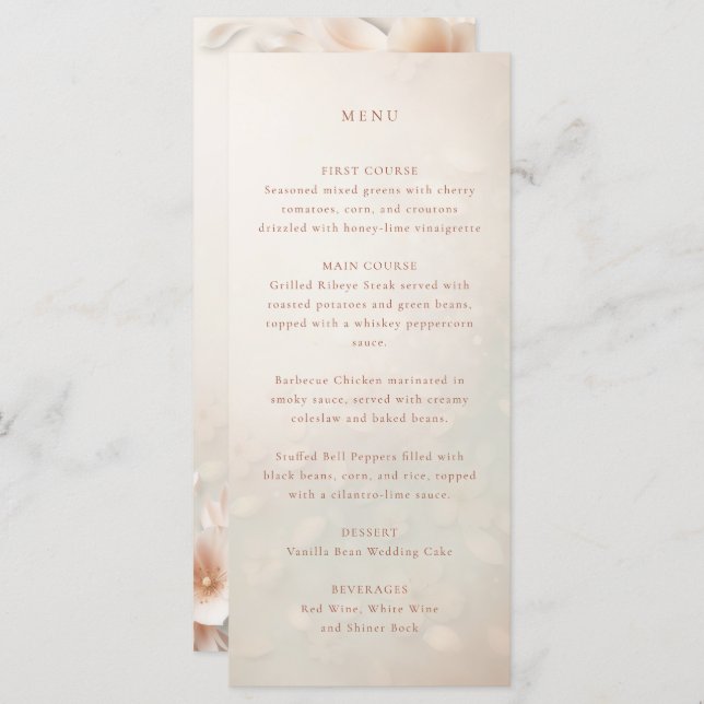 Peach petals wedding menu (Front/Back)