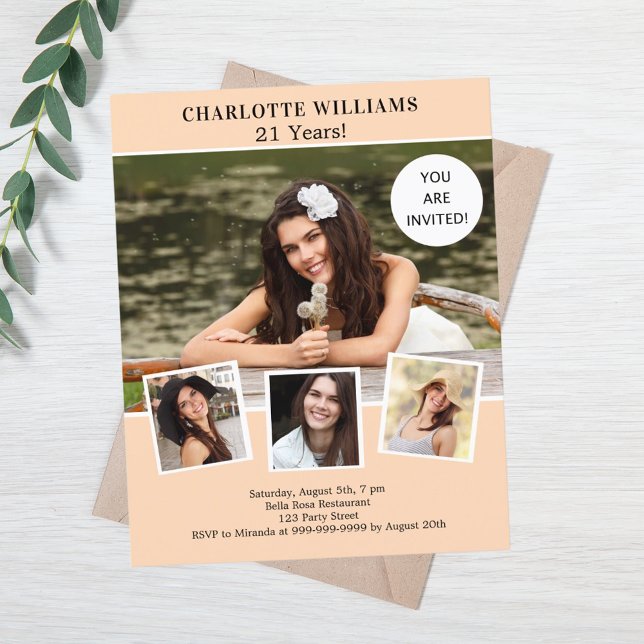 Peach photo collage birthday invitation (Creator Uploaded)