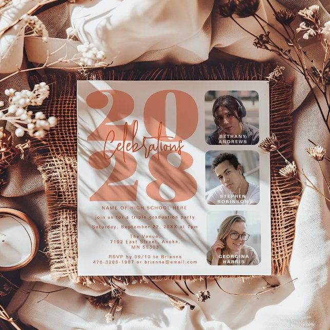 Peach Photo Triple Graduation Invitation (Creator Uploaded)