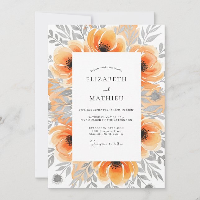 Peach Picturesque Botanical Wedding Invitation (Front)