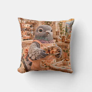 Peach Pigeon Barista Mosaic Cafe Cushion