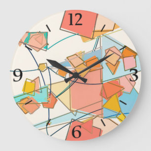 Peach Pink and Aqua Mid-Century Modern Abstract Large Clock