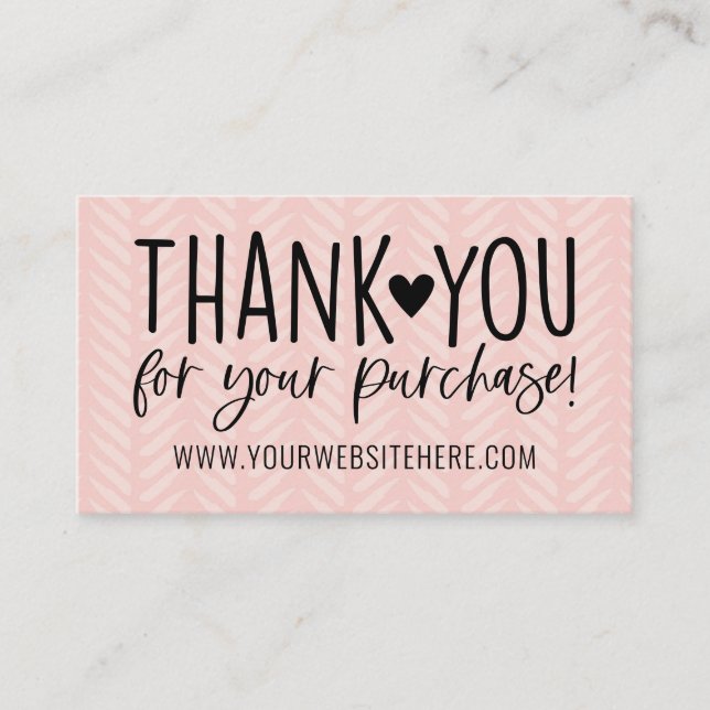 Peach Pink and Black Thank You Business Card (Front)