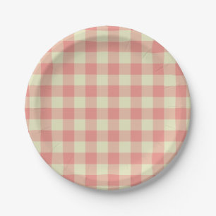Peach Pink and Cream Gingham Pattern Paper Plate