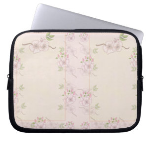 Peach Pink and Green Floral Victorian Laptop Sleeve