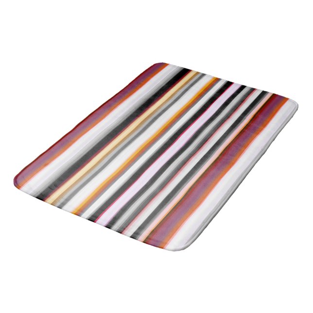 Peach, pink and Grey Abstract Stripes Bath Mat (Angled)