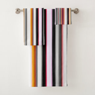 Peach, pink and Grey Abstract Stripes Bath Towel Set