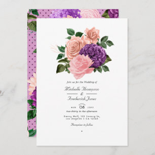 Peach Pink and Lavender Purple Floral Wedding Invitation