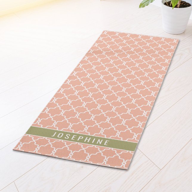 Peach Pink And Olive Green Trellis Pattern Yoga Mat (Creator Uploaded)