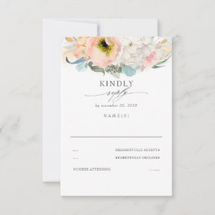 Peach Pink and White Floral Wedding RSVP