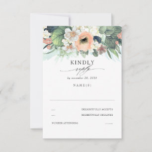 Peach Pink and White Floral Wedding RSVP Card