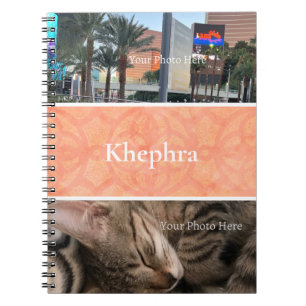 Peach Pink Batik Photo Collage, Border, Name Notebook