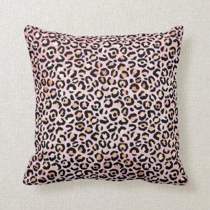 Peach Pink Black Leopard Print      Cushion