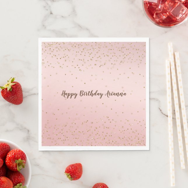 Peach Pink Blush Gold Glitz Confetti Sparkle     Napkin (Insitu)