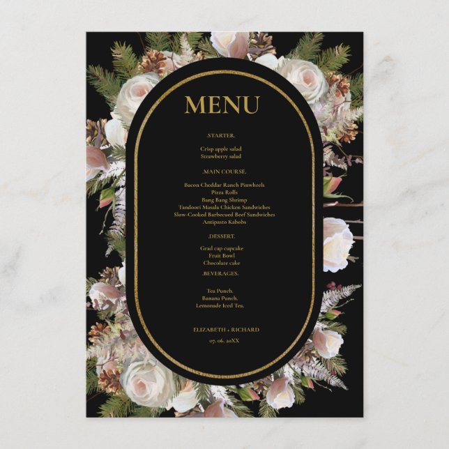Peach Pink Boho Watercolor Winter Floral Wedding Menu (Front)