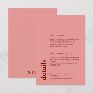 Peach pink bold wedding information  enclosure card