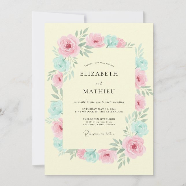 Peach Pink Botanical Bloom Wedding Invitation (Front)