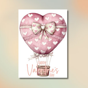 Peach pink bow balloon Happy Valentines Day Holiday Card