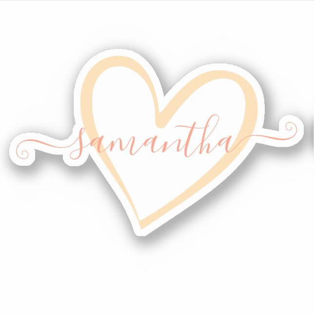 Peach Pink Calligraphy Calligraphic Name Heart (Front)