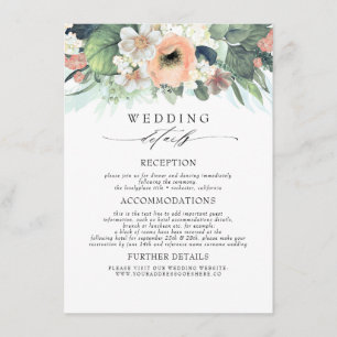 Peach Pink Coloured Flowers Wedding Information Enclosure Card