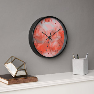 Peach Pink Coral Red Rounded Squares Art Pattern Clock