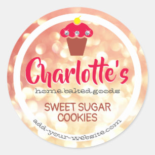 Peach Pink Cute Ombre Glitter Cupcake Baking Label