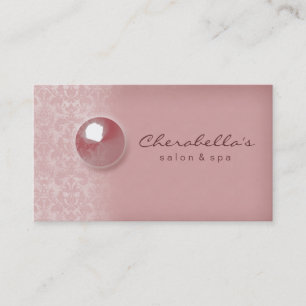 Peach Pink Damask Button Salon Spa business card