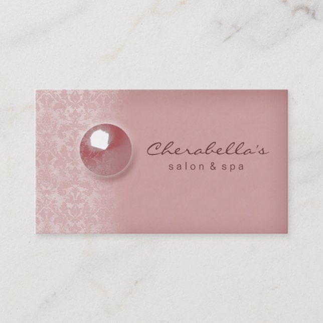 Peach Pink Damask Button Salon Spa business card (Front)