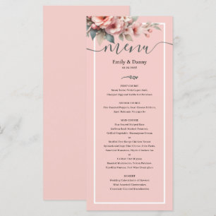 Peach Pink Elegant Botanical Wedding Menu