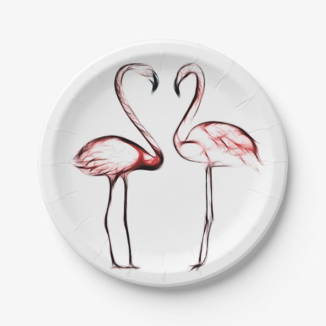 Peach Pink Flamingos Flamingo Chic Trendy Pool Paper Plate (Front)