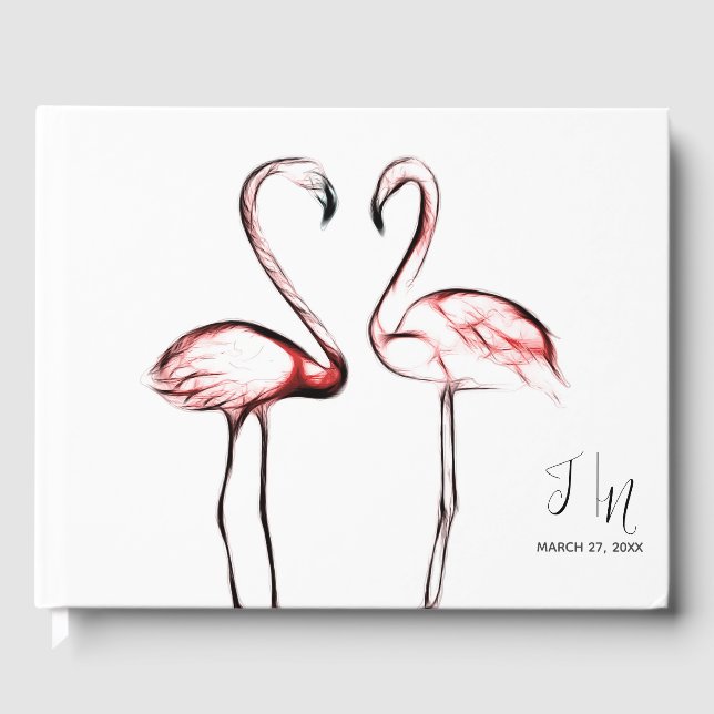 Peach Pink Flamingos Flamingo Elegant Wedding Guest Book (Front)