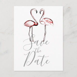 Peach Pink Flamingos Flamingo Marble Save the Date Announcement Postcard