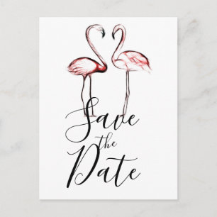 Peach Pink Flamingos Flamingo Marble Save the Date Announcement Postcard