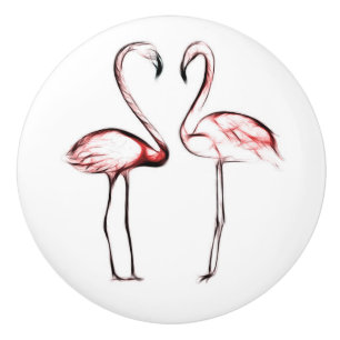 Peach Pink Flamingos Flamingo Tropical Ceramic Knob