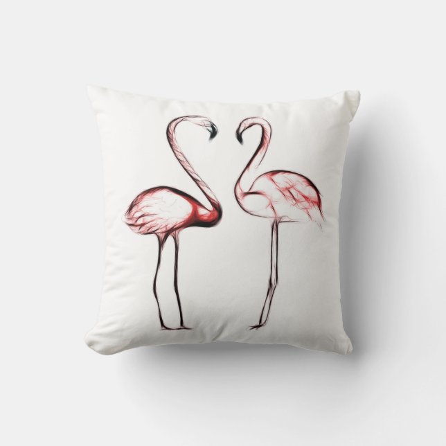 Peach Pink Flamingos Flamingo Tropical Cushion (Front)