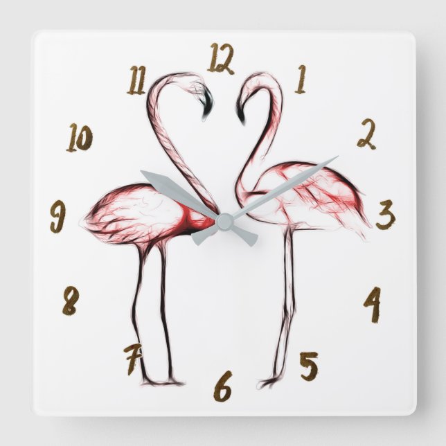Peach Pink Flamingos Flamingo Tropical Square Wall Clock (Front)