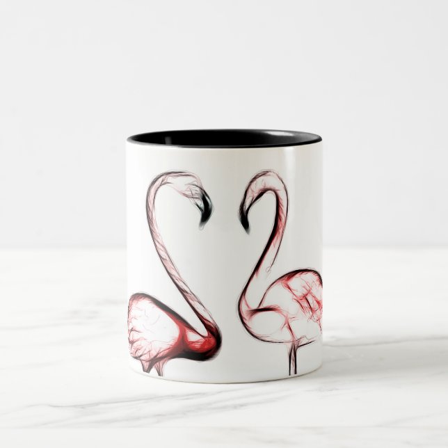 Peach Pink Flamingos Flamingo Tropical Two-Tone Coffee Mug (Center)