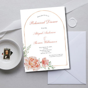 Peach Pink Floral Arch Elegant Rehearsal Dinner Invitation